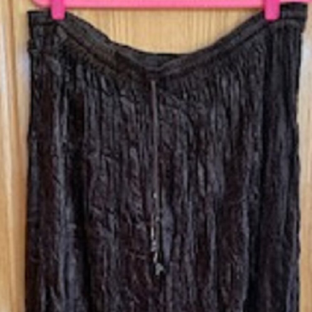 Vintage Just Class 100% Rayon Velvet Crinkled Skirt Brown Knee Length Pull On L